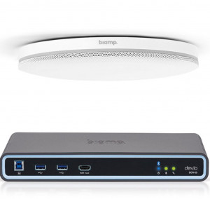 Biamp Devio SCR-25CX hub + TCM-XEX ceiling mic, white